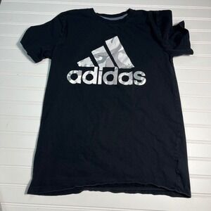 Kids Adidas Black Short Sleeve T-Shirt Camo Logo Size L 14-16